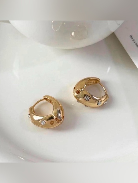 Anthropologie Jewelry - Gold Crystal Celestial Accent Huggie Hoop Earrings